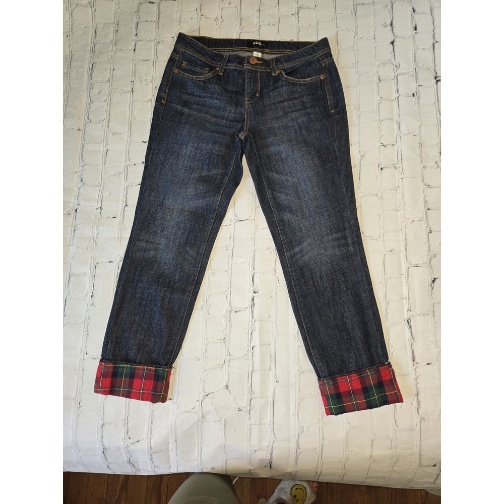 Urban Outfitters Boyfriend Christmas Plaid Cuff Hem Sz 26 Jeans Grunge Punk